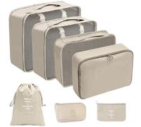 Lot de 7 sacs de rangement de voyage en sergé épais et imperméable pour valises (beige)