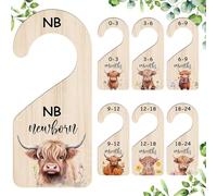 Lot de 7 séparateurs de garde-robe en bois pour bébé Motif vache Highland Double face Pour décoration de chambre d'enfant et garde-robe