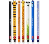 LEGAMI - Lot de 7 stylos gel effaçables avec encre thermosensible, gamme de couleurs d'encre et motifs de baril, pointe de 0,7 mm, motif chat, abeille, monstre, girafe, panda, requin, hippopotame