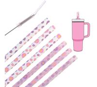 Lot de 7 superbes pailles pour Stanley Cup 100 g, 3 pailles transparentes + 3 pailles blanches en forme de fleur rose violet + 1 brosse de nettoyage, réutilisables, sans BPA, passent au lave-vaisselle