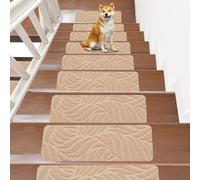 Lot de 7 tapis de sécurité antidérapants pour marches d'escalier en bois auto-adhésifs pour enfants, personnes âgées et animaux domestiques (76 x 20,3 cm, beige)