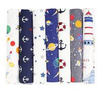 Lot de 7 tissus en coton - 50 x 50 cm - Pour couture, patchwork, bricolage, vendu au mètre - Pour vêtements, linge de lit, rideaux, nappes - Planet