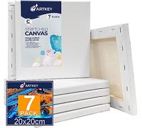 Lot de 7 toiles tendues pour peinture - 20 x 20 cm - 300 g/m² - Triple apprêt - Sans acide - 100% coton