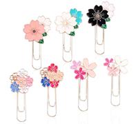 Lot de 7 trombones mignons en forme de fleur de cerisier - Jolis trombones décoratifs en métal doré rose avec motifs uniques de fleurs de cerisier pour marque-page, pince, accessoires de papeterie de