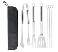 Lot de 7 ustensiles de barbecue - Fourchette à barbecue - Pinces à barbecue - Spatule - Baguettes - En acier inoxydable - Avec sac de transport - Pour le jardin et le camping