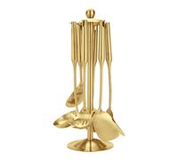 Lot de 7 ustensiles de cuisine dorés - Spatule en acier inoxydable - Outils de cuisine - Grand égouttoir
