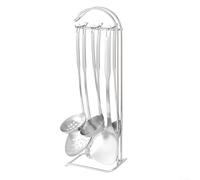 Lot de 7 ustensiles de cuisine en acier inoxydable avec support comprenant une spatule wok, des cuillères à fente, des cuillères solides et une spatule ajourée
