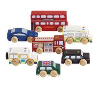 Lot de 7 voitures londoniennes en bois FSC