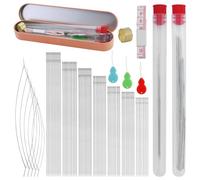 Lot de 70 aiguilles à perles longues et droites, aiguilles à perles ouvertes, en 5 tailles et boîte en fer pour la fabrication de bracelets en argent avec 1 mètre ruban