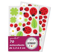 Lot de 70 autocollants coccinelle I Ø 1,3-4 cm I coloré I protégé UV I autocollants vélo I trèfle I été I résistant aux intempéries I kfz689
