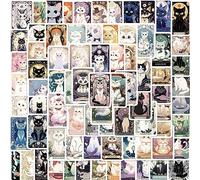 Lot de 70 autocollants de tarot de chat pour animaux amusants, papier autocollants, emballages pour papeterie, boîte d'ordinateur portable, vinyle imperméable Kawaii