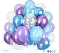 Lot de 70 ballons gonflables en latex de 30 cm avec confettis et flocons de neige bleus violets blancs pour décoration d'anniversaire de mariage et de fête La Reine des Neiges