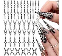 Lot de 70 breloques en forme de croix punk Y2K - En métal - Style gothique - 3D - Argent - Noir - Pour ongles - Bricolage cool - Rivets - Bijoux pour ongles - Accessoires pour ongles