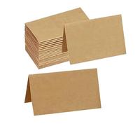 Lot de 70 cartons de table vierges en cuir marron - Pliables - Cartes de table vintage - Cartes de table pour mariage et décoration de fête - 9 x 10,2 cm