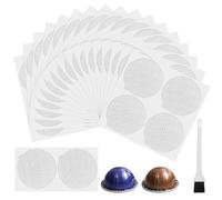 Lot de 70 Couvercles Réutilisables en Aluminium Autocollants 60mm Compatibles Avec Les Capsules Nespresso Vertuoline, Avec une Brosse Blanche,pour Capsules D'expresso Rechargeables en Acier Inoxydable