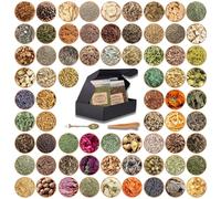 Lot de 70 herbes de sorcière, collection d'herbes Wicca pour rituels et magiques, avec cuillère en cristal et pincette, idéal pour la wicca, l'encens et l'autel