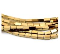 Lot de 70 perles en hématite dorée, 4 x 2 mm, non magnétiques, en hématite, rectangulaires, cylindres, pierres précieuses, 1 fil