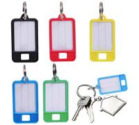 Lot de 70 porte-clés avec anneau, 5 couleurs, en plastique, avec étiquettes en papier supplémentaires, pour clés, animaux de compagnie, bagages et étiquettes Memory Stick