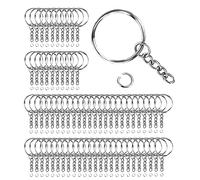 Lot de 70 porte-clés de 25 mm avec chaîne - Anneau fendu DIY - Kit de bricolage - Pour travaux manuels, fabrication de bijoux - Argent
