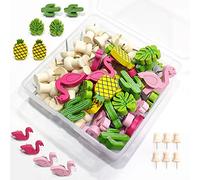 Lot de 70 punaises en bois avec flamant rose, ananas, cactus, feuilles de palmier mélangées décoratives pour photos, cartes, tableaux d'affichage, tableaux en liège GZD1 Taille Unique