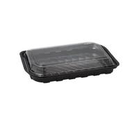 Lot de 700 bols à sushi rectangulaires R-PET - 21 x 13 x 4,3 cm - Noir - Avec couvercle transparent