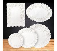 Lot de 700 napperons en papier blanc de tailles assorties, napperons jetables en dentelle pour aliments (ronds rectangulaires ovales)