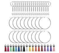 Lot de 72/96 porte-clés vierges en acrylique transparent avec pompons pour porte-clés, loisirs créatifs, cuir, pompons