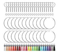Lot de 72/96 porte-clés vierges en acrylique transparent avec pompons pour porte-clés, loisirs créatifs, cuir, pompons