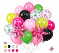 Lot de 72 ballons d'anniversaire sorcière magique - Ballons roses, vert émeraude et noir avec étoiles explosives de 55,9 cm, perles rouges et confettis pour filles - Fournitures de fête à thème