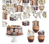 Lot de 72 décorations comestibles pour cupcakes en papier gaufrette « Let the Adventure beggin » - Décorations de fête pour sortir, fête d'adieu