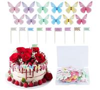 Lot de 72 décorations de gâteau multicolores avec 9 petits drapeaux - Papillons comestibles - En papier comestible - Pour gâteau de mariage