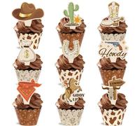 Lot de 72 doublures et décorations de cupcakes occidentales - Décoration de gâteau de cowboy - Emballage de cupcakes - Rodéo - Fournitures d'anniversaire sur le thème du Far West Western