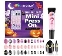 Lot de 72 faux ongles à presser pour Halloween - Couverture complète - Motif tête de mort - Foncé brillant - Pour filles et enfants - Avec colle à ongles