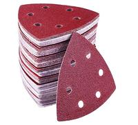 Lot de 72 Feuilles Abrasives Triangles Papier Poncage Triangulaire, 90 x 90 x 90 mm, 6 Trous, Grains 40/60/80/120/180/240, Triangle de pour Ponçage et Polissage