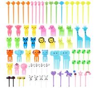 Lot de 72 fourchettes à fruits en plastique - Motif animaux - Mini fourchettes à fruits - Motif : Bento - Cure-dents - Fourchettes à fruits pour enfants - Accessoires mignons - Brochettes à dessert