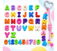 Lot de 72 grandes perles en acrylique avec lettres majuscules A-Z et 0-9 | Lot de 52 perles A-Z et 20 perles de 0 à 9,6 mm avec grand trou pour bracelets, porte-clés, fabrication de bijoux