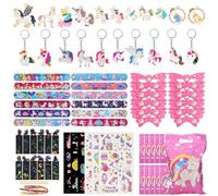 Lot de 72 licornes décoratives pour anniversaire d'enfant | cadeaux licorne pour filles, petits cadeaux de fête pour enfants, porte-clés, bracelets, tatouages pour enfants de 3 à 12 ans