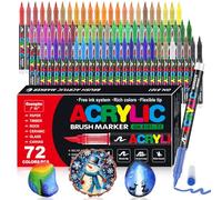 Lot de 72 marqueurs de peinture acrylique à base d'eau pour roche, verre, pierre, métal, tissu, bois et céramique 1 à 6 mm