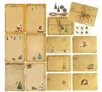 Lot de 72 Papier à Lettres Vintage de Noël et Enveloppes 24 Papier à Lettres 12 Noël Enveloppes 12 Clé Retro 24 Autocollants Noel 20M Corde de Jute pour Noel Fête Invitation Cartes de Vœux Artisanat