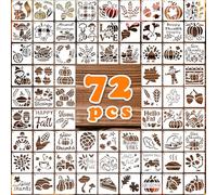 Lot de 72 pochoirs réutilisables de 7,6 x 7,6 cm pour peinture de Thanksgiving - Citrouilles, courges, feuilles d'automne, blé, dinde - Modèles de peinture réutilisables sur bois, verre, tissu