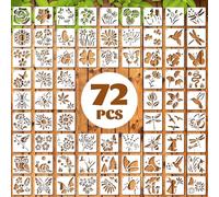 Lot de 72 pochoirs réutilisables en plastique pour peinture sur bois, fleur, papillon, oiseau, abeille, 7,6 x 7,6 cm (plante et papillon)