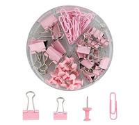 Lot de 72 punaises rondes roses 4 en 1 comprenant 20 punaises, 30 trombones, 15 petites pinces à blinder, 7 grands pinces, fournitures de bureau