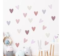 Lot de 72 stickers muraux pour chambre d'enfant - Motif cœurs - Style bohème - Pour murs, meubles, portes, etc. - Matériau PVC - Kaki, vert, marron, gris, forme de cœur, mat, intérieur