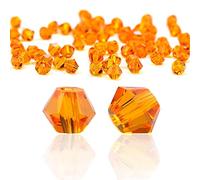 Lot de 720 perles en verre à enfiler - 3 mm - Perles de cristal à facettes - Perles en verre rhombus - Pour travaux manuels, fabrication de bijoux, colliers, boucles d'oreilles, bracelets - Orange