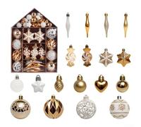Lot de 73 décorations de sapin de Noël, avec boules peintes à la main et motifs en forme de maison dans des couleurs assorties, pour décoration festive de la maison (E)