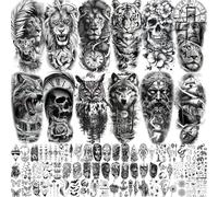 Lot de 73 feuilles de tatouages temporaires pour homme et femme - Tatouages adhésifs pour adultes - Zeus Jésus Dieu - Faux tatouages autocollants - Pour femme et homme - Tigre - Loup forêt - Fleur