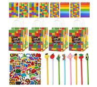 Lot de 74 blocs de construction pour anniversaire d'enfant - Blocs de construction d'anniversaire avec stylos gel - Carnet de notes - Sac cadeau autocollant - Cadeau pour anniversaire d'enfant