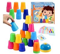 Lot de 74 gobelets empilables pour enfants, avec 18 gobelets de vitesse, 54 cartes et 1 clochette, 1 manuel d'utilisation (français non garanti), gobelets empilables pour l'entraînement des fêtes, jeu