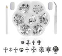 Lot de 75 décorations d'ongles, en métal, bijoux gothiques, avec 1 stylo à point, 1 pince à épiler, 2 limes à ongles, pour le bricolage, le nail art