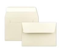 Lot de 75 enveloppes à lettre, B6, vanille (crème), 12,5 x 17,5 cm, fermeture adhésive 120 g/m², languette de fermeture fine, enveloppes d'invitation de qualité supérieure